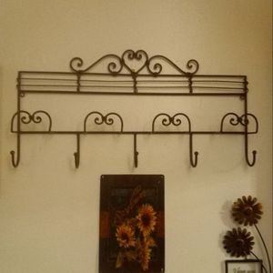 Extra Large Vintage Rustic Iron Wire Wall Mounted Hook Coat Towel Rack Holder